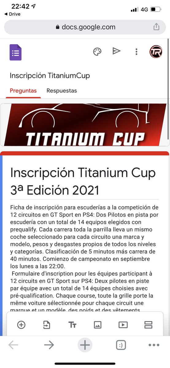 forms.gle/iRXiWjZyfRoEUV… ya tenemos disponible la inscripción para escuderías de GTSport <a href="/Titanium__Red/">Titanium__Red / M.Lucas</a>  a tope a partir de septiembre drive.google.com/file/d/1cIyle3…