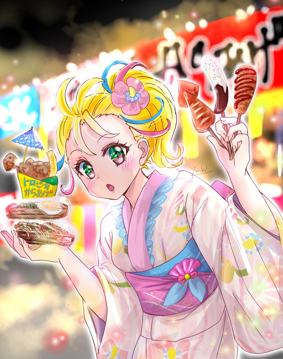 ゆーき プリキュア１週間ドロライ お題 白キュア 夏祭り トロピカル ジュ プリキュア なぜか変身後の姿で 浴衣 お誕生日おめでとう