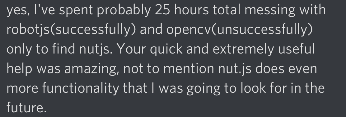 s1hofmann's tweet image. People on the nut.js @discord are pretty nice! Want to join? discord.gg/sJkN7789XR #nutjs #nodejs #javascript #desktopautomation