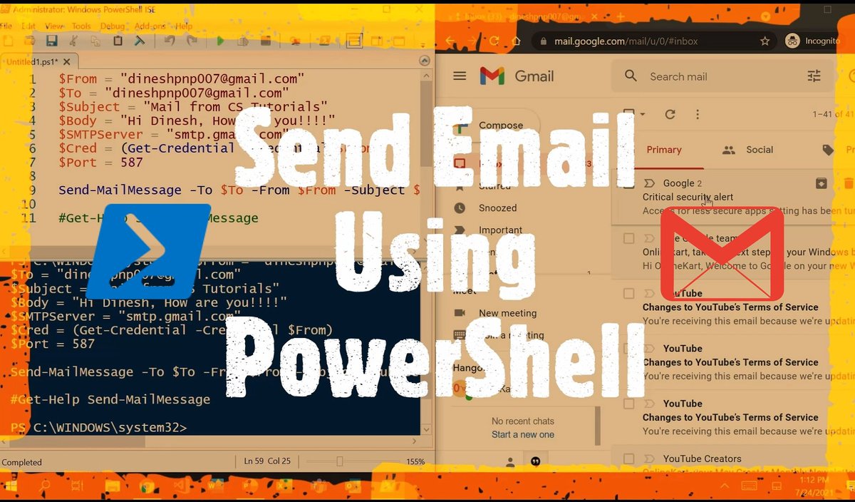 tutorials_cs's tweet image. How to send email using PowerShell scripts
youtu.be/IpM08xl-NHk
#CSTutorials #Powershell #Scripting #programming #DevOps #100DaysOfCode