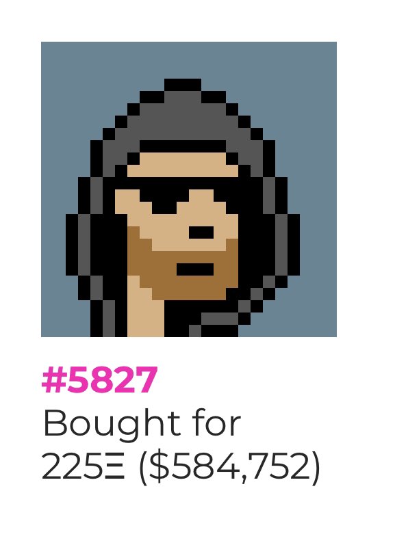 Banks's tweet image. I just sold a CryptoPunk for $584,752. Made a half a million dollar flip in a month. I’m losing my fucking mind right now.