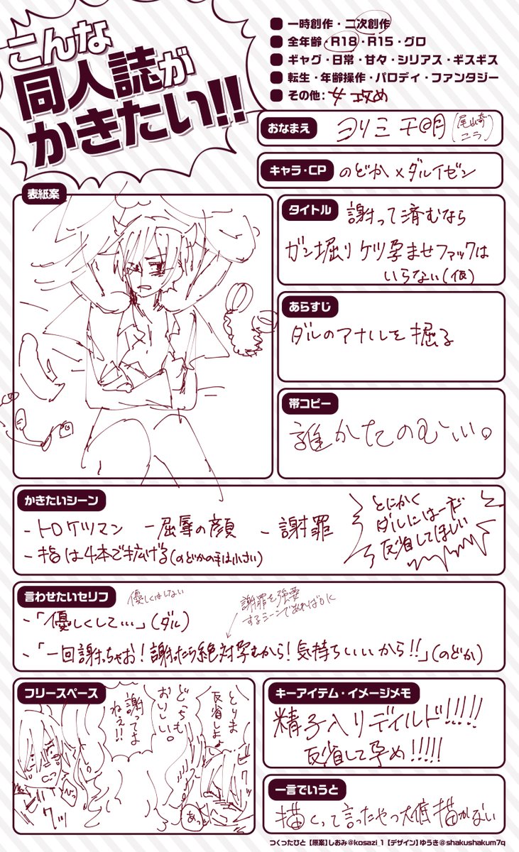 おダル謝罪でワクワクチンチン目指します。
#こんな同人誌が描きたい 