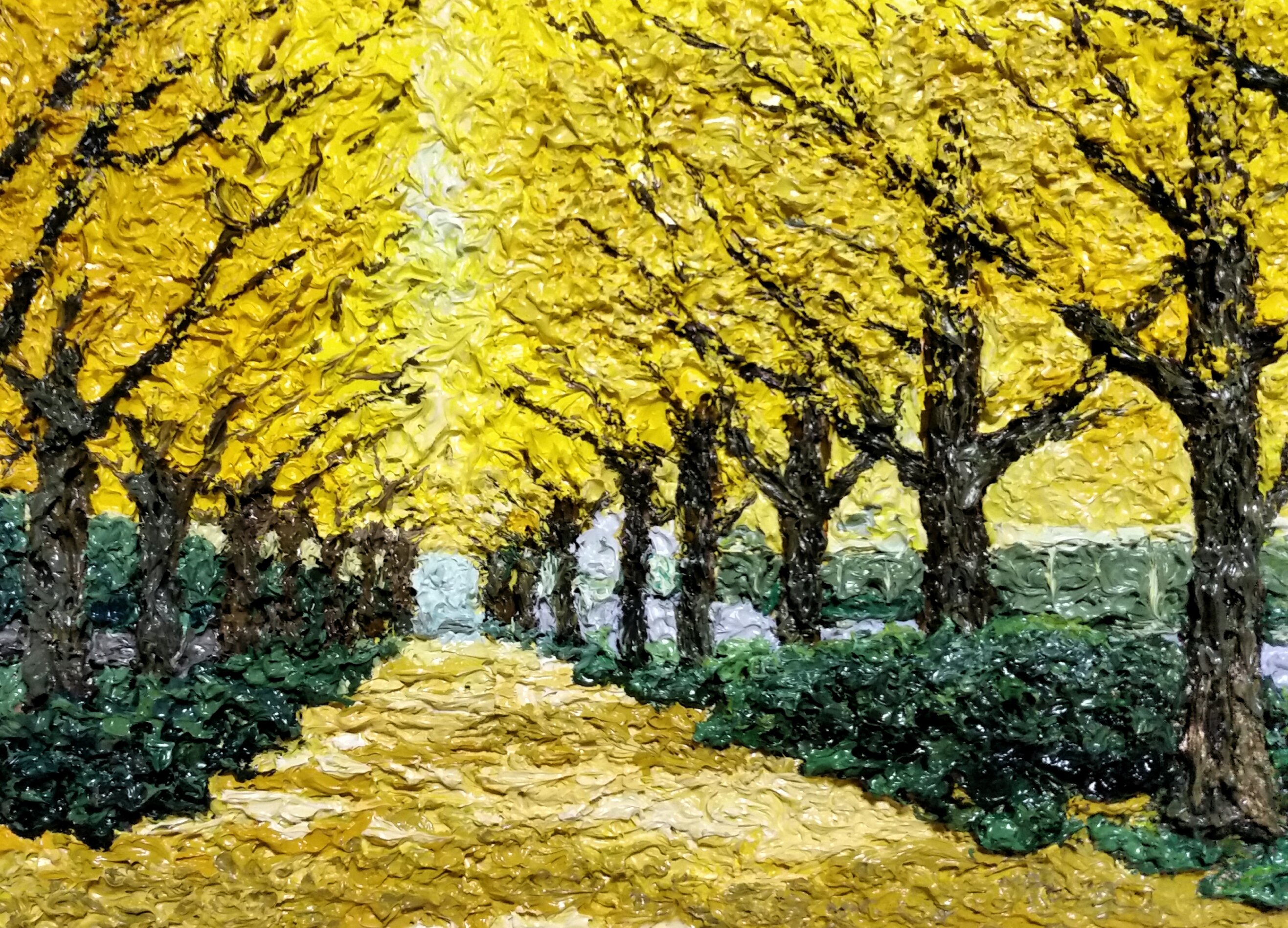 油絵 油彩 油彩画 絵 絵画 【イチョウ並木】 油絵 油彩 油彩画 絵画【イチョウ並木】 | HIROSHI1990