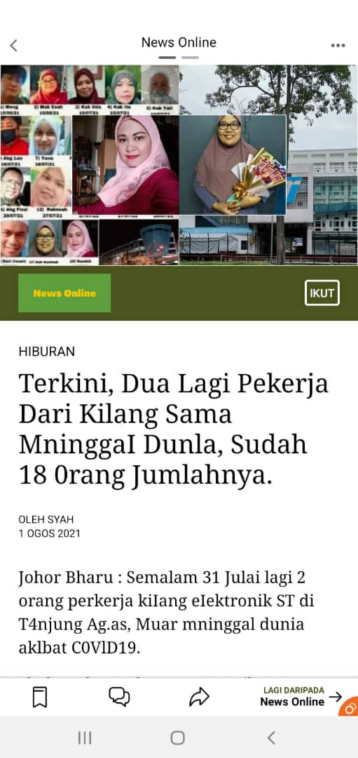 Hudismail2's tweet image. Difahamkan kilang Elektronik ST di Muar ini masih operasi ketika ramai pekerja jangkitan Covid19 dan ramai meninggal. Tp masih operasi sampai sekarang. Kebal ke kilang Elektronik ST di Tanjung Agas, Muar ini? @KKMPutrajaya @IsmailSabri60 @MKNJPM