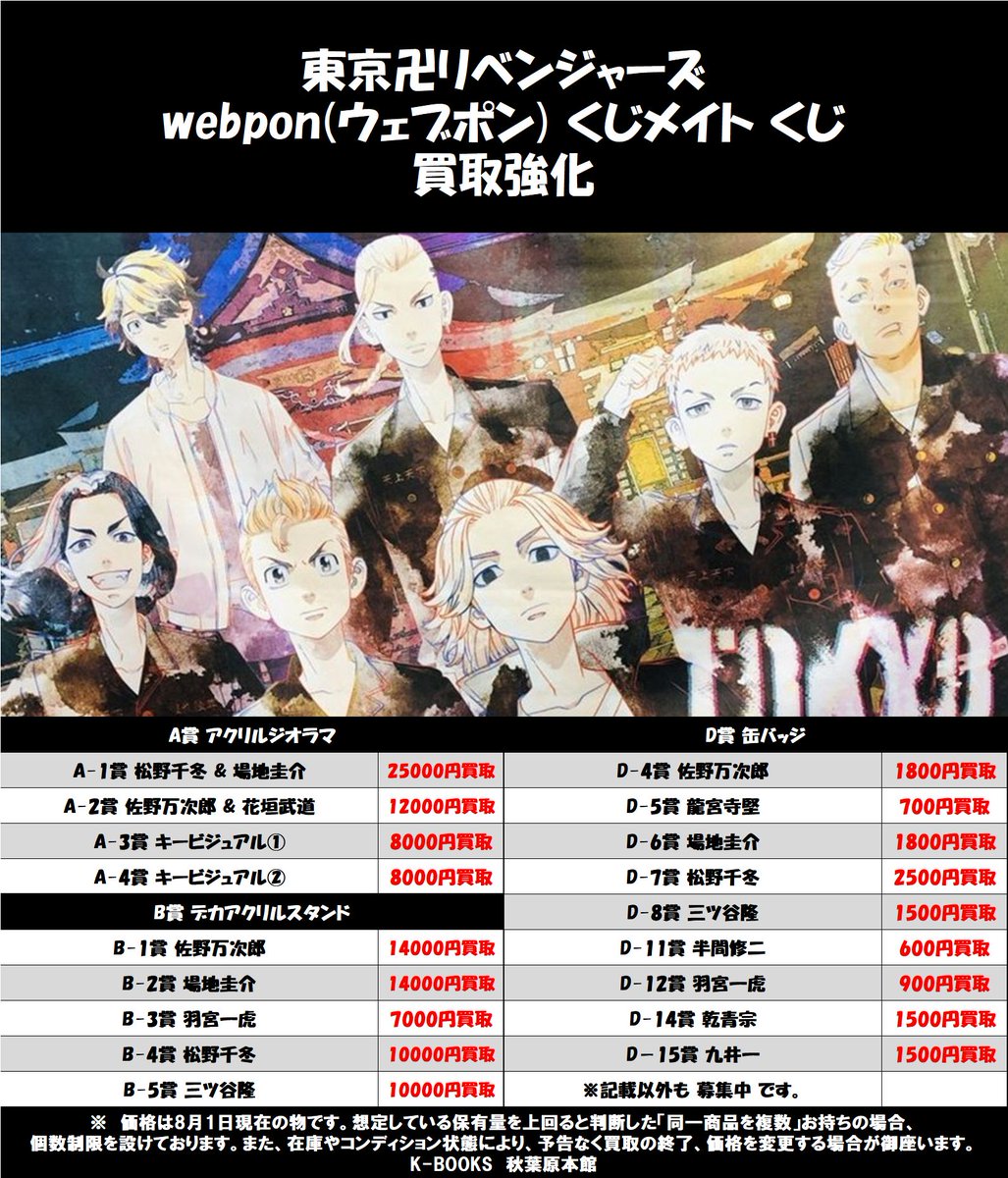 即納&大特価】 東京リベンジャーズ ウェブポン A賞 アクスタ アクリル
