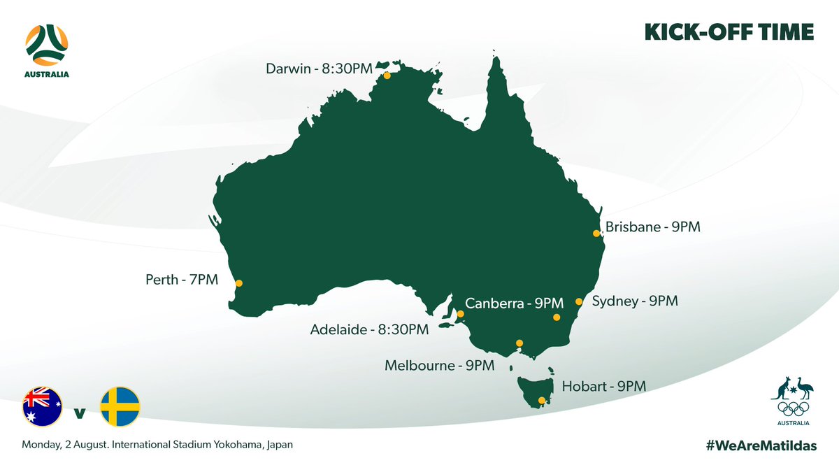 Join us tonight as we play for a place in the #Tokyo2020 Final 💪

🇦🇺 #AUSvSWE 🇸🇪

📺💻📱: Seven Network and the 7plus app (check your local listings)

#GoAustralia #TokyoTogether #WeAreMatildas