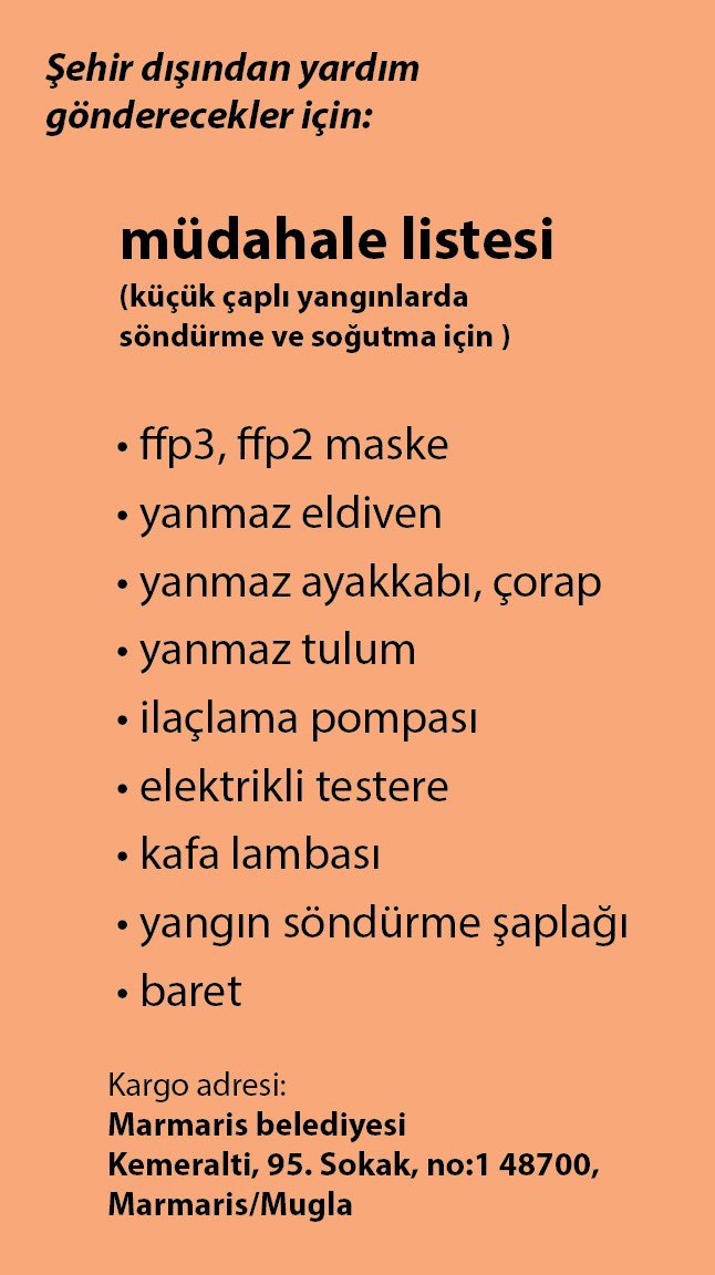 ahseneroglu22's tweet image. Marmaris’te hepsi tükendi. Yardım göndermek isteyenler bu malzemeleri aşağıdaki adrese gönderebilirler. #MARMARİSYANIYOR #marmarisyangın #MarmarisYangını Yayalım lütfen.
