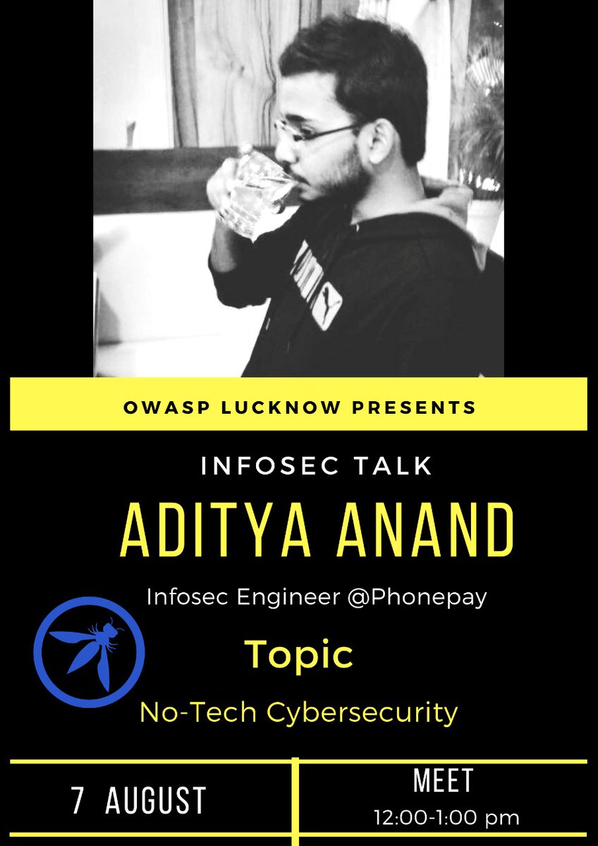 LucknowOwasp's tweet image. We will be organizing our first chapter meet-up of Owasp lucknow on 7th August. Catch Aditya Anand @aditya12anand  as our guest speaker. 🤩😌
Stay tuned for registration details. 

#infosec  #cybersecurity #infosecTalks #Lucknow #meetups #Owasp #security