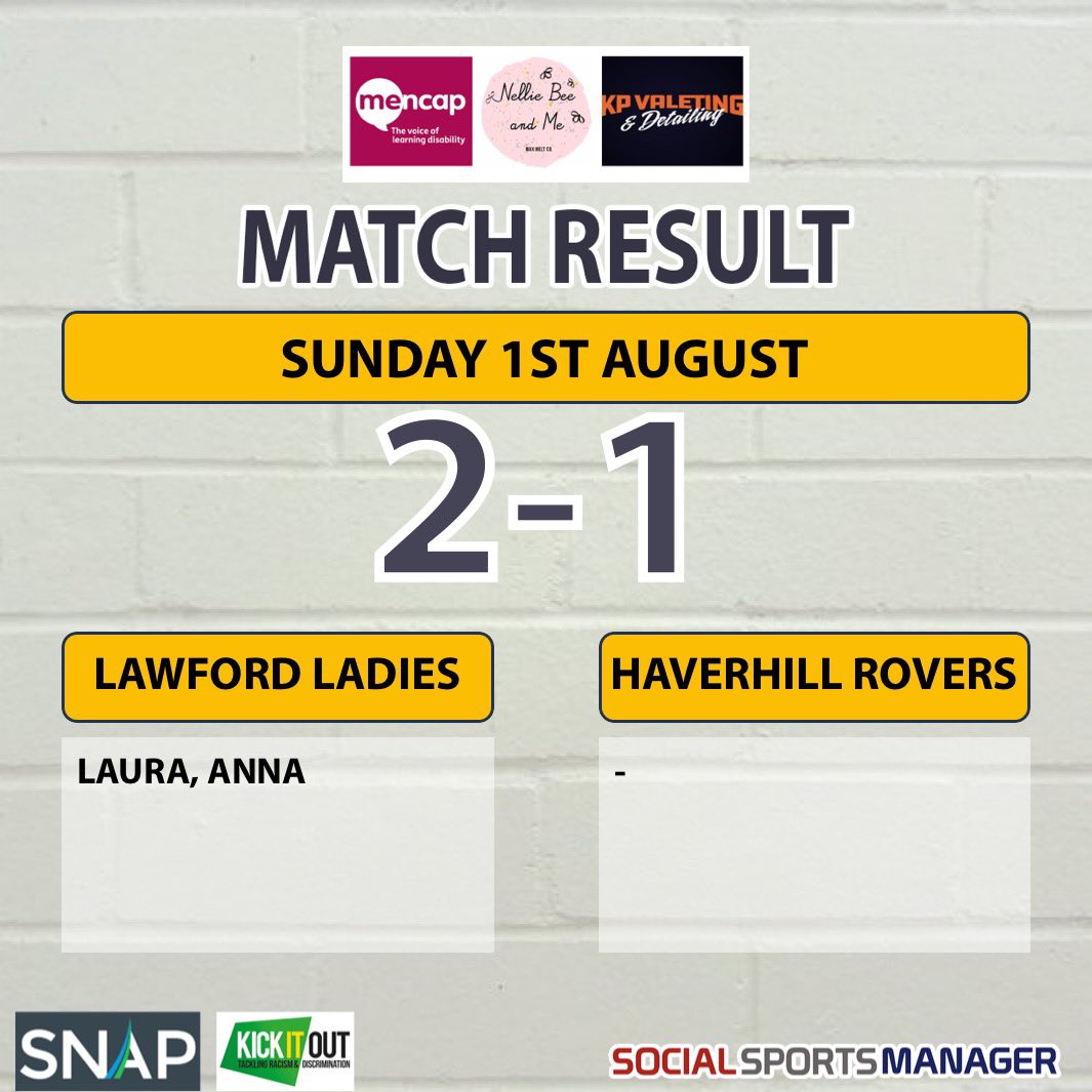 Great result today against @rovers_ladies, a team from the league above 💪🏽 Lawford played good football throughout the game and were unlucky to concede. Buzzing 👏🏽💙

Goals from Laura &amp; Anna ⚽️
POM - Georgie 🏅