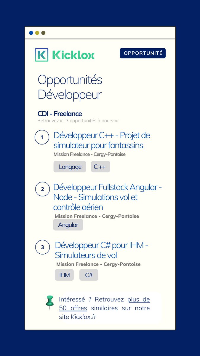 🔔 Offres d'emploi 🔔 - Développeur 💻  Une offre qui vous intéresse ? Accédez à nos offres ici : buff.ly/3iMKq9x 

#recherchedemploi #offres #independant #cdi #freelance #développeur #business #gestion #opportunités