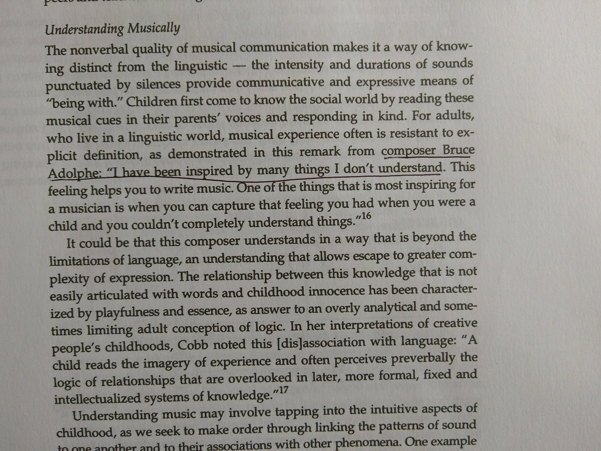 afwesty's tweet photo. More on the art of not knowing:
Composer, Bruce Adolphe: "I have been inspired by many things I don't understand."
via Lori A Custodero 2005
#music
#inspiration
#WideMind
#NegativeCapability
#DevelopmentalConversations
#QuietDisruptors https://t.co/biDz7qa1Sw