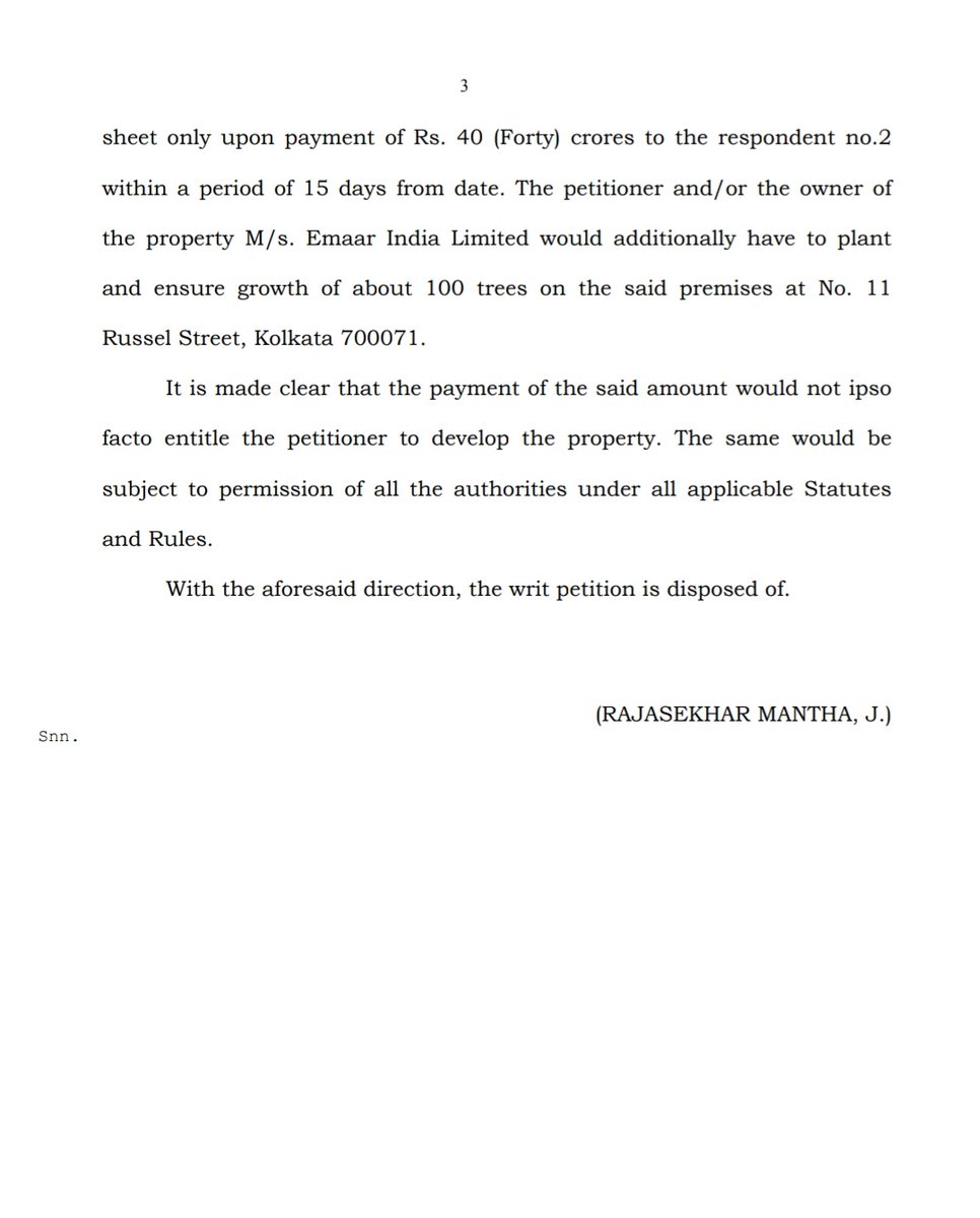 In a landmark judgement Hon'ble Calcutta High Court decides ₹ 40 crores as compounding fee in a case where 62 trees were illegally cut by a real estate developer. 
More such judgements needs to be pronounced to stop such incidences.👍🏻👏🏻
