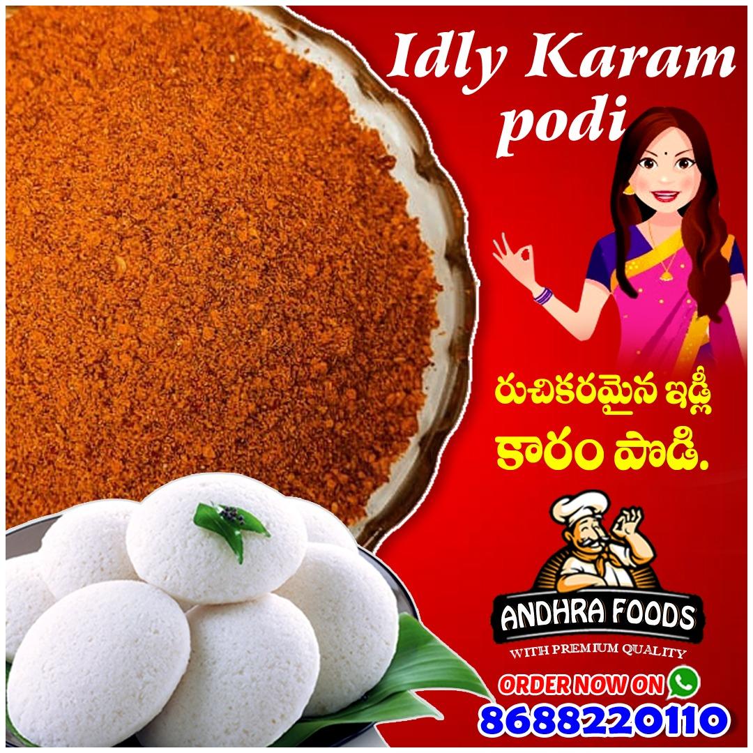 Andhrafoodsoffl's tweet photo. Authentically and hygiene prepared "Idly Kaaram Podi" delivery at your door step. Just a call away.
Taste will make you amaze.
#StayHome #OrderUs #AndhraFoods https://t.co/y83VUaE3H3
