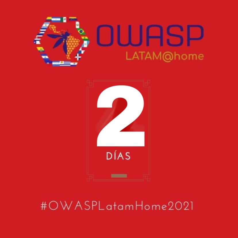 owasplatam's tweet photo. #EventoOnline #Gratuito 

Nuestra comunidad de @owasplatam te invita al “OWASP LATAM@Home2021” 

🗓 3 al 5 de Agosto

Regístrate en los siguiente enlaces:

✅Charlas y Talleres en: https://t.co/SmiWkYkXb3
✅CTF: https://t.co/9IRpsoTRah

#OWASPLatamHome2021 #OWASP #OWASPLatam https://t.co/trZuLgKrwk