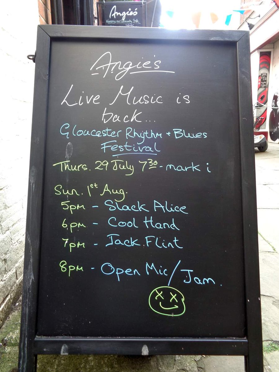 BluesGloucester's tweet photo. #DBSmith 4pm @whittington_the 
@sidHarvey &amp; #MansfieldSmith 5pm @TheTallShip2 
From 5pm onwards at #Angies #SlackAlice #CoolHand @jackflintlive and #OpenMic #JamSession afterwards 
@GloucesterBID https://t.co/OSHOp6hheA