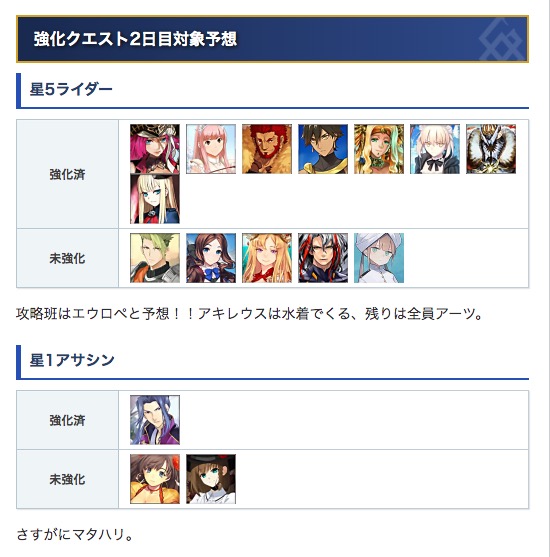 Fgo 星5ライダーと星1アサシンって誰が来ると思う