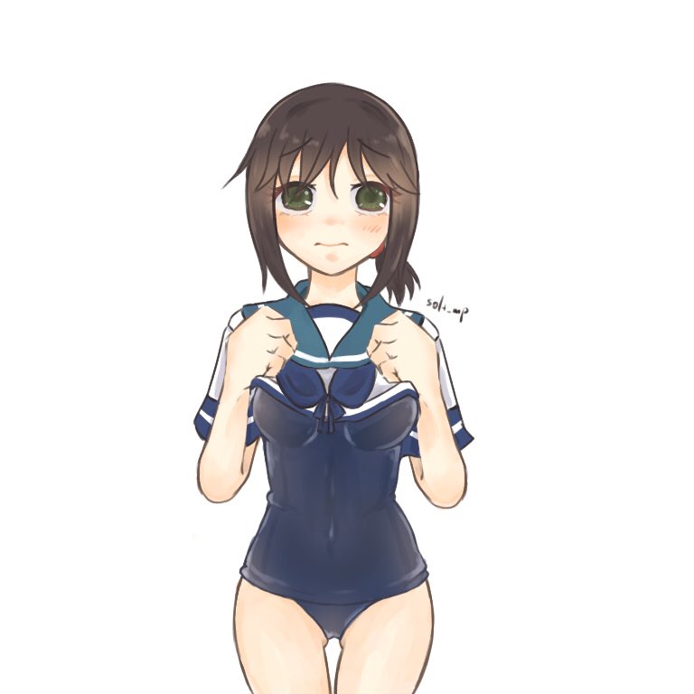 吹雪(艦隊これくしょん) 「お題「スクール水着」
#吹雪版深夜の創作60分一本勝負
#艦これ
@fubuki」|花梨(かりん)。@仕事と原稿中のイラスト