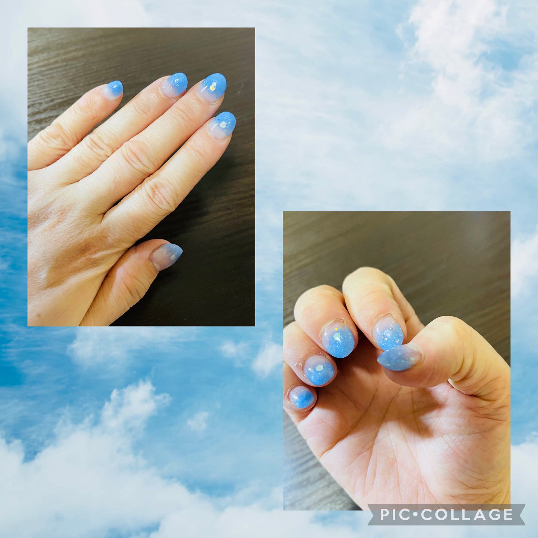 Chie S工房 今日は数ヶ月ぶりのネイル ス スから深爪にしてしまいスカルプ にて爪を作ってもらい可愛い空色ネイルにしてもらいました 久しぶりのネイルはテンションが上がります 深爪になった爪が綺麗に伸びてまた普通にネイルができるようになり