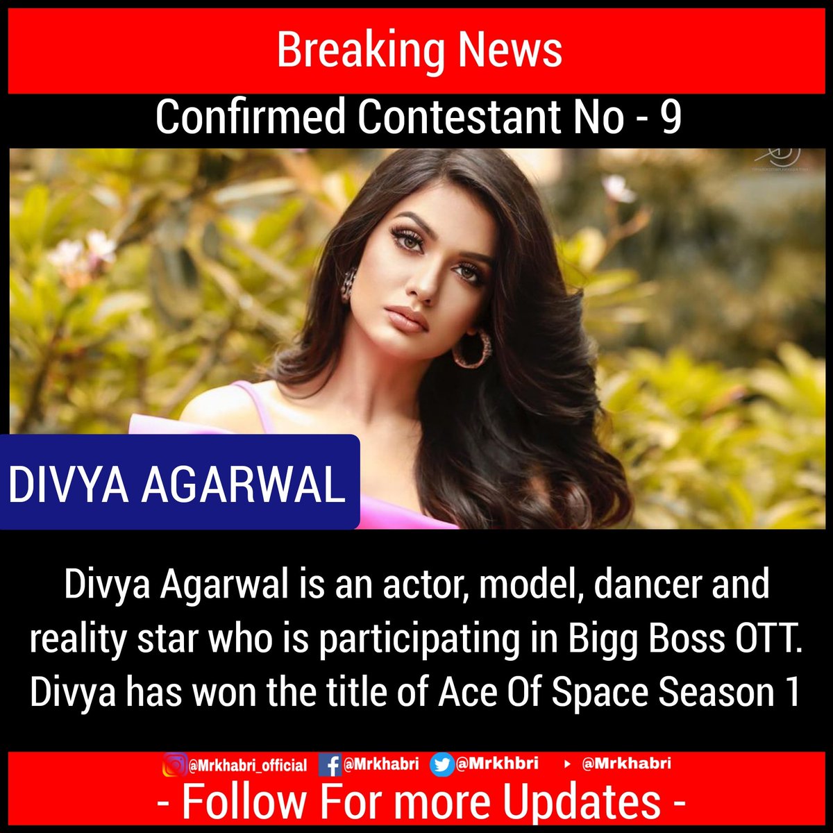 mrkhbri's tweet photo. Breaking News #BiggBossOTT 

Confirmed Contestant no - 9

#BiggBoss15 https://t.co/Ueh5isgHxt