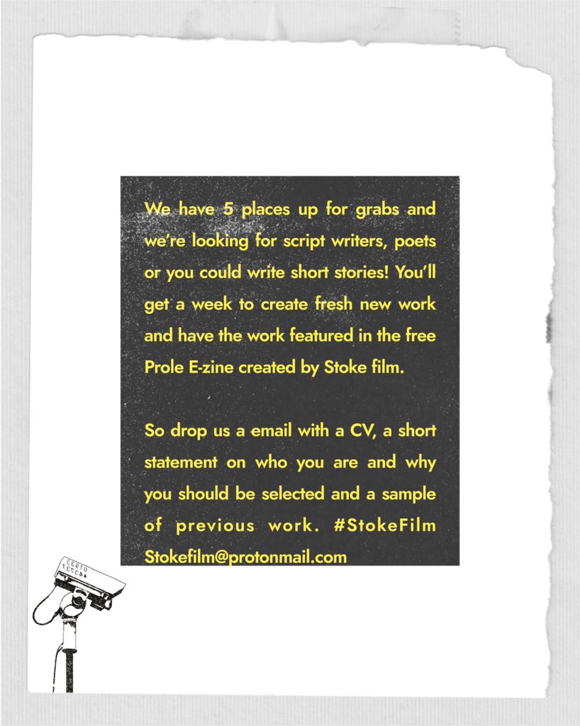 Stoke_Film's tweet image. Calling all Staffordshire writing talent.. ✍🏻 

Fancy a free week long residency to focus on new work and have it in the Prole E-Zine? Inspired by @MFitzoliver 

We have 5 spaces up for grabs.. Entires close on on August, Friday 13th 😉 🦆 

PLS like &amp;amp; a retweet. 

#StokeFilm