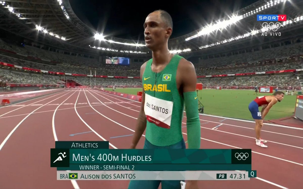 sportv's tweet photo. TEM BRASIL NA FINAL DO ATLETISMO!!! ALISON DOS SANTOS, O VULGO MALVADÃO!

#OlimpiadasNoSporTV https://t.co/IFvYvTzNDT