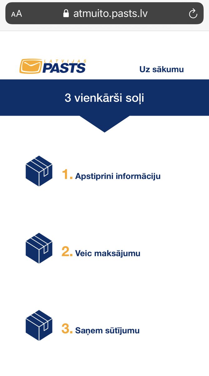 Cepums ⁦<a href="/latvijas_pasts/">Latvijas_Pasts</a>⁩ par tiešām ļoti ērtu un intuitīvu atmuitošanas risinājumu sūtījumiem no trešajām valstīm. 👍
