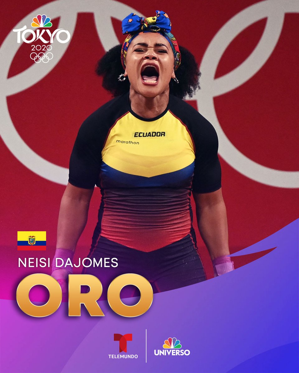 TelemundoSports's tweet photo. ¡Neisi Dajomes #Oro para Ecuador 🥇!

🇪🇨 La pesista de #ECU logró la medalla de oro en Halterofilia de 76 kg. para mujeres 
👏 Es la tercera presea para Ecuador en la historia de los #OlimpicosTelemundo 

#Weightlifting https://t.co/ukiAhz6JpA