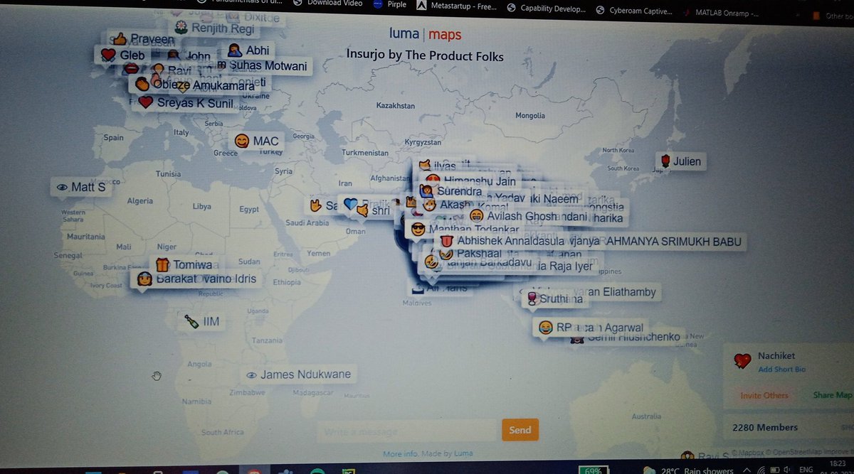 _nachiketS's tweet photo. Snap of participation in the intro session and kickoff for #Insurjoworld by @TheProductfolks
#Lumamaps just crashed.๐
Crazy participation and so luch enthusiasm from all the over the globe in this community!๐ฅ๐ฅ๐ฅโค๏ธโค๏ธ https://t.co/Gr3I6PrEZp