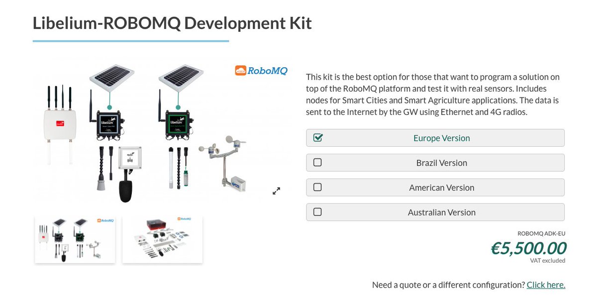 💥 Libelium-ROBOMQ Development Kit  
The best option for those that want to program a solution on top of the #RoboMQ platform and test it with real sensors. Includes nodes for #SmartCities and #SmartAgriculture applications. 
<a href="/robomq/">RoboMQ</a>

More info: mtr.cool/pgvasqjooa