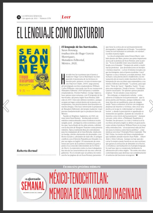 Amigos, en <a href="/LaSemanal/">La Jornada Semanal</a> salió esta reseña que preparé acerca de uno de los títulos más interesantes que han aparecido en México, _El lenguaje e las barricadas_, editado por <a href="/MataderoLibros/">Matadero Editorial</a> y en versión del poeta Hugo García Manríquez. Ojalá pasen a leer.
semanal.jornada.com.mx/2021/08/01/el-…