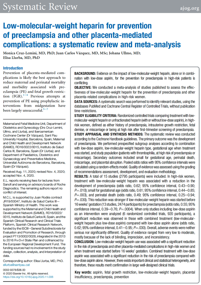 AJOG_thegray's tweet photo. Low-molecular-weight heparin for prevention of preeclampsia and other placenta-mediated complications: a systematic review and meta-analysis https://t.co/Me92q2LjVL https://t.co/T7ltYMLnuS
