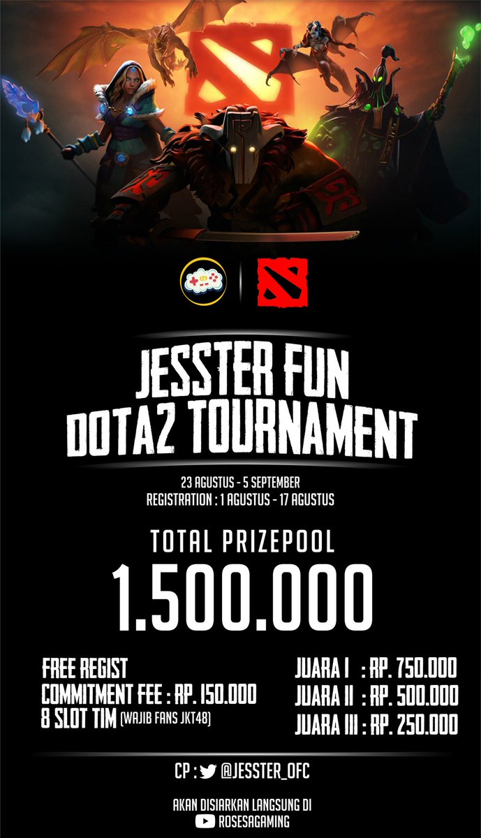 THE WAIT IS FINALLY OVER!

Jesster proudly present :

Our first ever DOTA2 Tournament!

Sign up now! or PM us for more information.