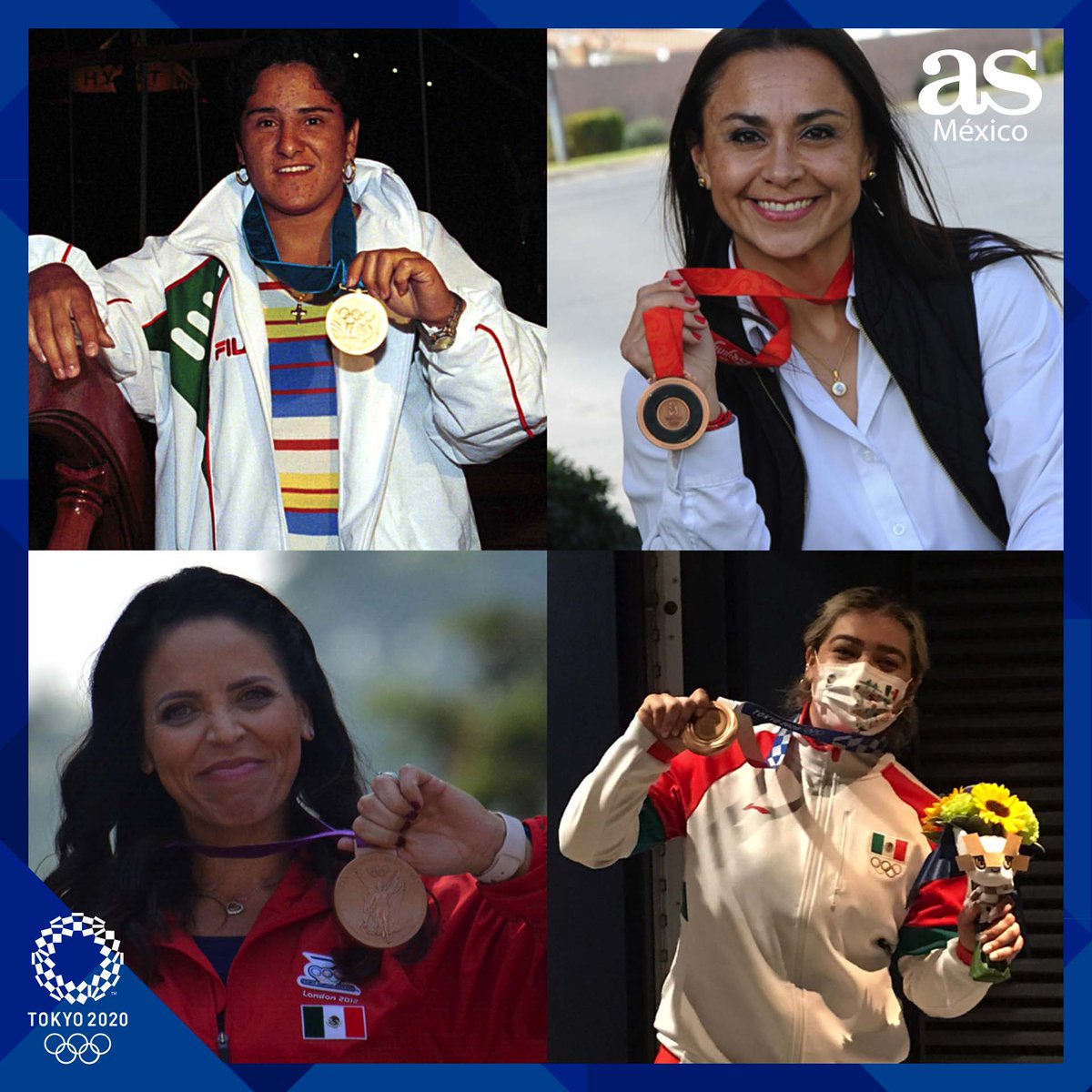 ¡Las cuatro medallistas mexicanas en halterofilia! 😀🇲🇽🙌🏋️‍♀️

🥇 Soraya Jiménez (Sídney 2000)
🥉 Damaris Aguirre (Beijing 2008)
🥉 Luz Mercedes Acosta (Londres 2012)
🥉 Aremi Fuentes (#Tokyo2020)