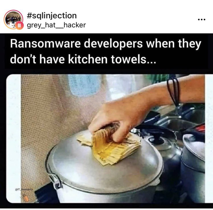 DHIABI_'s tweet photo. صوره معبره عن العائد المادي 💰من تطوير فيروس الفدية والذي سيستمر إلى ماشاء الله .
Cybersecurity memes https://t.co/sHurbzElT8