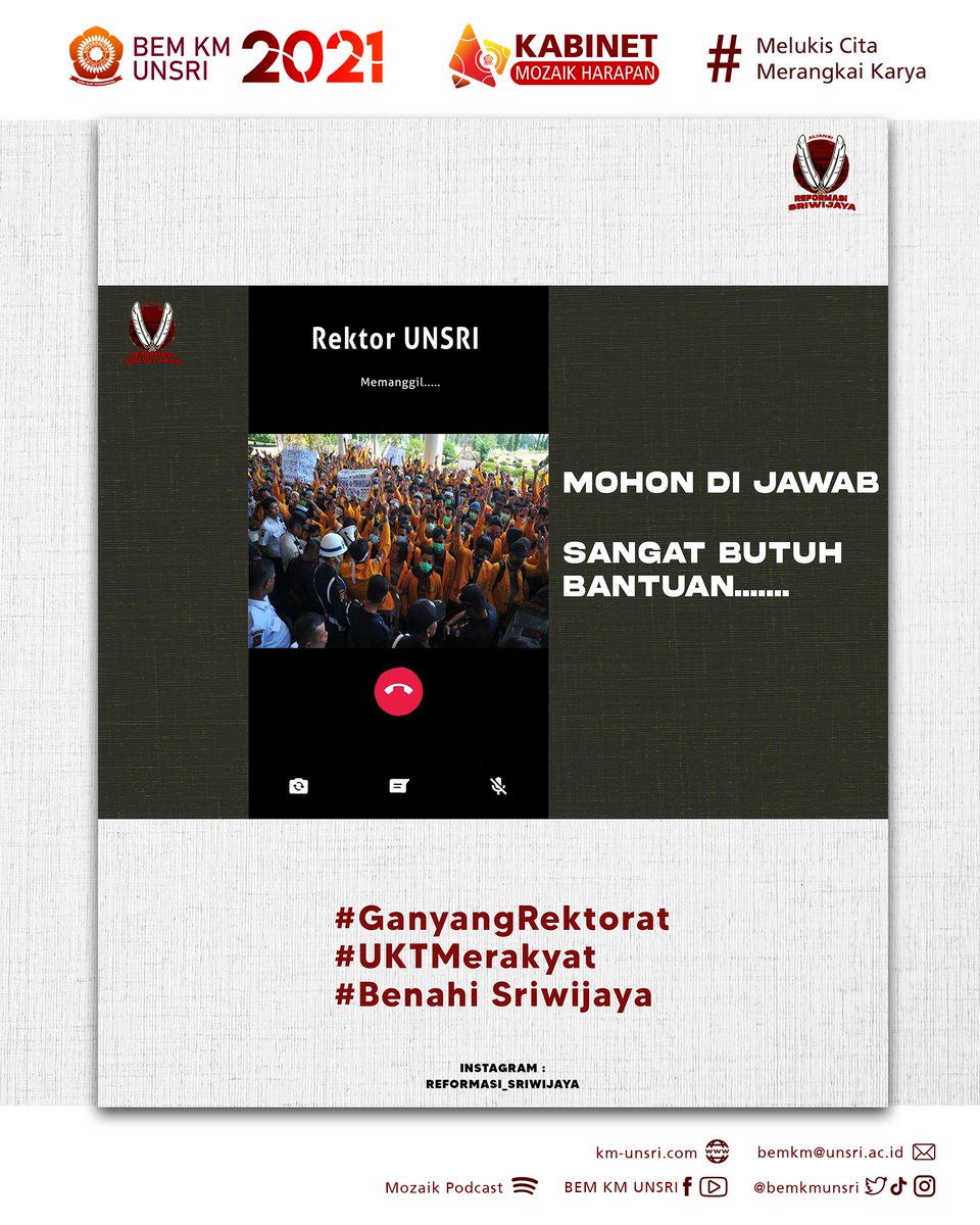 Tut tut tut. Bunyi telepon yang belum di jawab !!
@ReformaUnsri

#GanyangRektorat
#UKTMerakyat
#BenahiSriwijaya