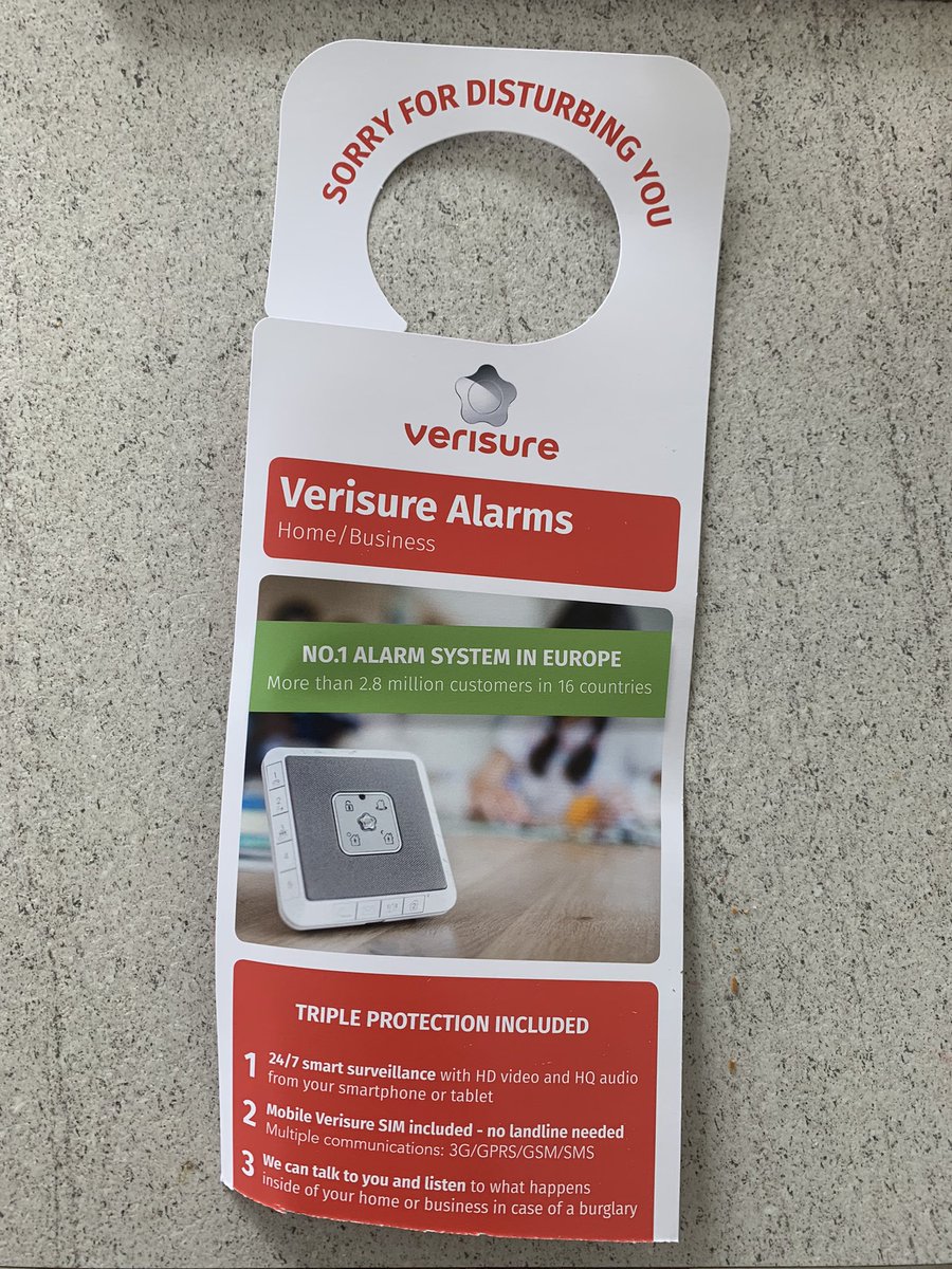 karlrharrison's tweet photo. @VerisureUK great marketing for burglar alarms - I've removed these from the doors of neighbours who are on holiday... so you don't give burglars the heads up 🙄 https://t.co/4Mqflfsg5h