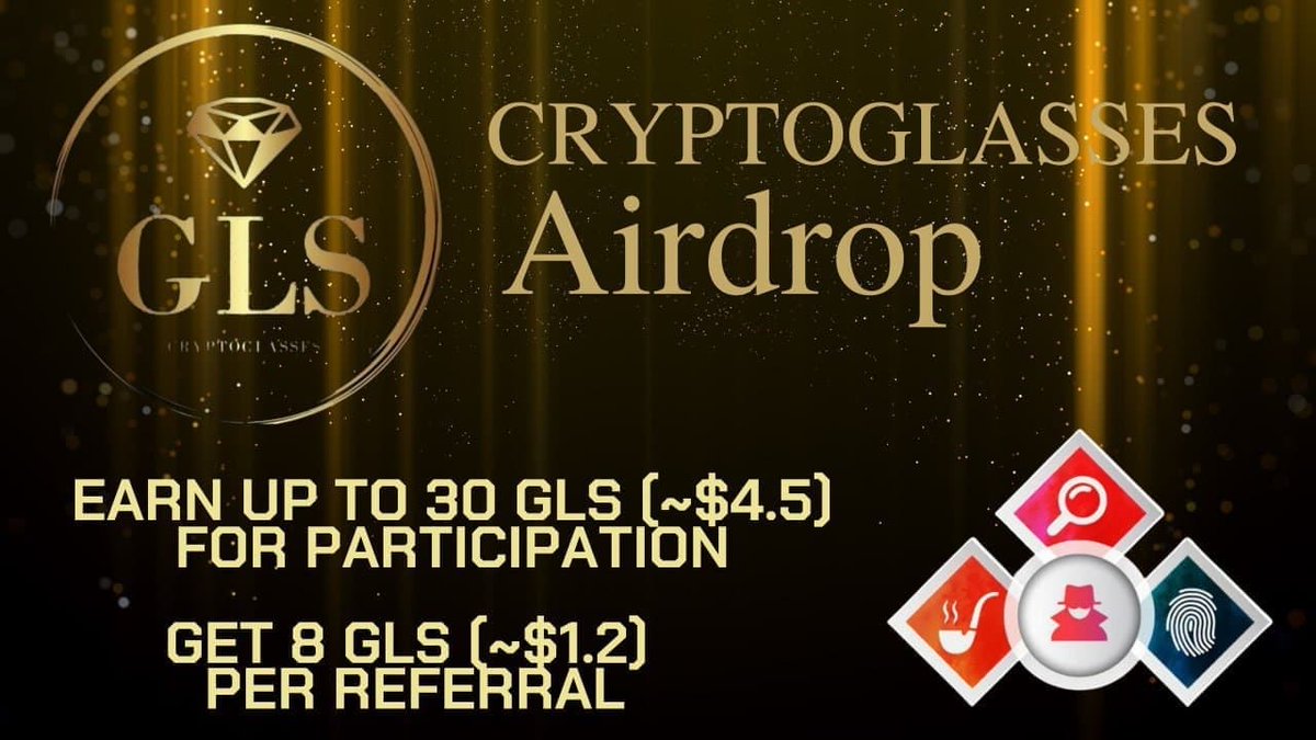 🔍 New #Airdrop: CryptoGlasses

💲Reward: Up to 30 GLS [$4.5] + 8 GLS [$1.2] per referral 

🔴 Start the airdrop bot: t.me/CryptoGlassesA…

🔘 Do the tasks on the bot &amp; submit your data.

🔘 Details: youtu.be/yBcDFHn90DM

#Airdrops #AirdropDetective #BNB #CryptoGlasses #GLS