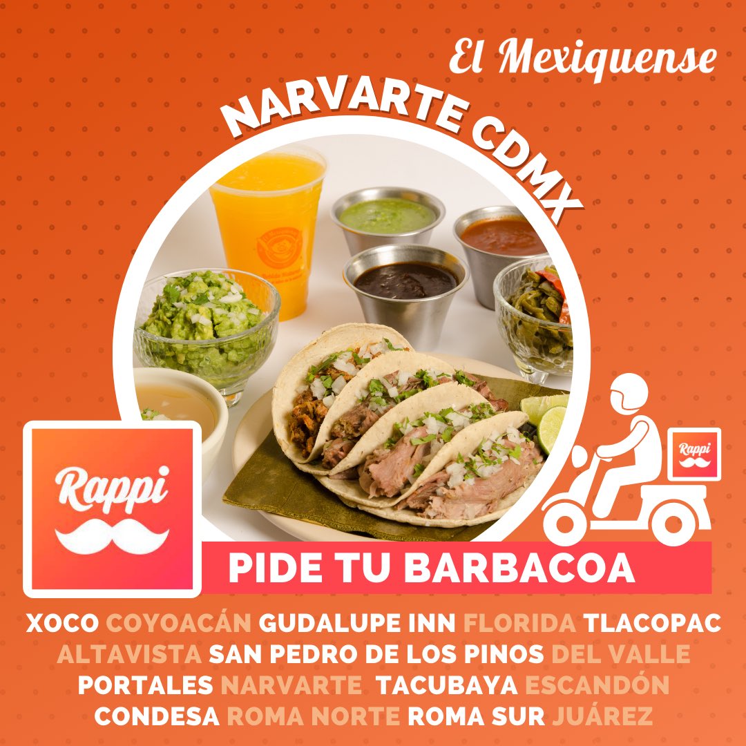 barbacoa_mx's tweet photo. Búscanos en @RappiMexico ¡Llegamos a varias zonas de la CDMX!#barbacoaelmexiquense #barbacoadehorno
#barbacoaartesanal
#tacosdebarbacoa
#barbacoaelmexiquensecdmx
#comidamexicana
#tacossuaves
#tacosdorados
#foodlover
#foodporn
#foodie
#amantesdelostacos https://t.co/Pud01tvqRs