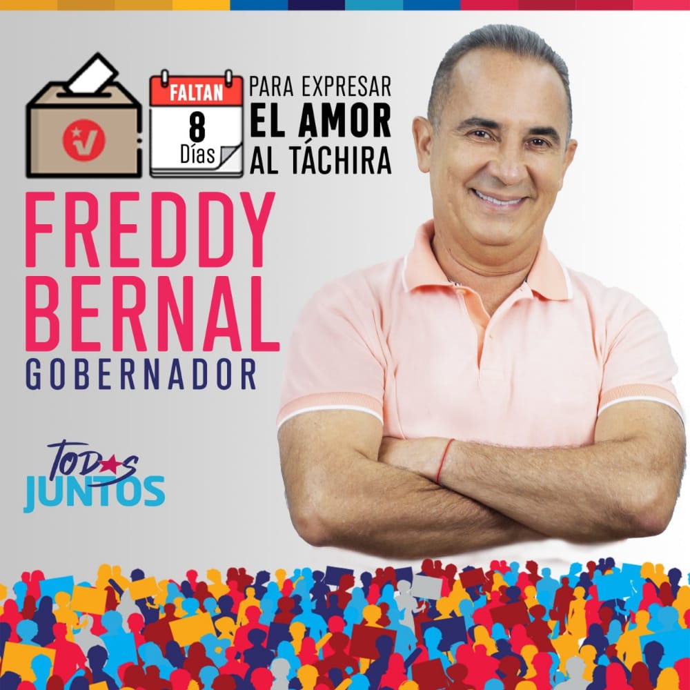 A 8 días, en Táchira nos vamos con <a href="/FreddyBernal/">Freddy Bernal</a> a la Gobernación. ¡Yo Voto Por Bernal! 
#SoyComunicadorClap
<a href="/Juntosxtachira1/">Juntos por Táchira</a> <a href="/arguelloyepfri/">Yepfri Arguello</a>
<a href="/PSUVTachira/">PSUV Táchira</a> <a href="/PartidoPSUV/">PSUV</a> <a href="/TachiraNoticias/">Táchira Noticias</a> <a href="/VTVcanal8/">VTV CANAL 8</a> <a href="/LaPrensaTachira/">La Prensa del Táchira</a> <a href="/JuntosConBernal/">Todxs Juntxs con Bernal 💛🖤♥️</a> @Silfredo_Z