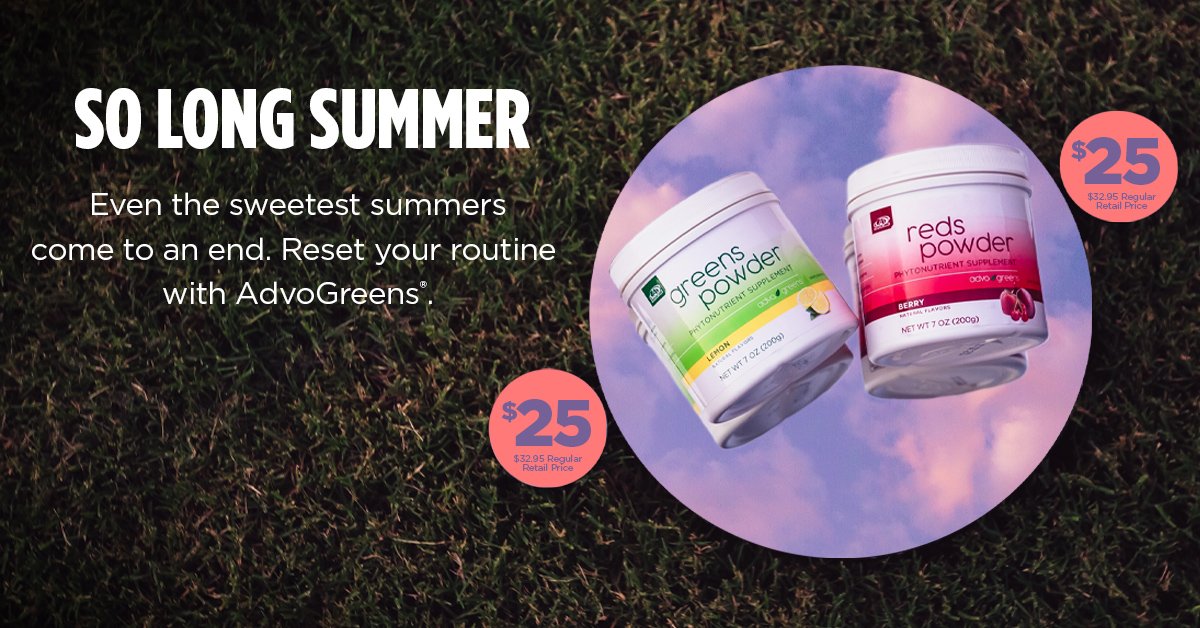 advocare's tweet photo. Summer is coming to an end... Reset your routine with AdvoGreens® Greens and Reds Powder! Get them at a discount during the month of August😄
https://t.co/9Wp5zFbWzx
#AdvoCare #AdvoGreens #greenspowder #redspowder #health #wellness https://t.co/zZytCK3JRN