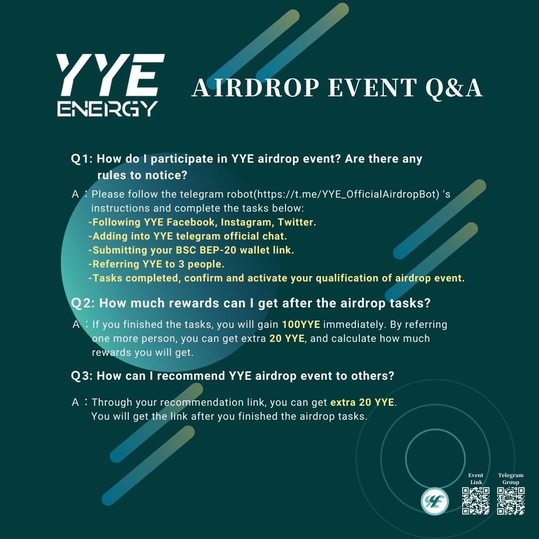 YYG_Energy's tweet photo. We got lots of users asking about Airdrop events, the YYE team has therefore collected main questions you may need. 💁🏻‍♀️
🤩Don’t forget to attend the airdrop event on 8/5

#Airdrop #Announcement #Cryptocurrency #BTC #ETH #BNB #Bounty #Sale #Presale #Info #YYE https://t.co/CATfAm4sIE