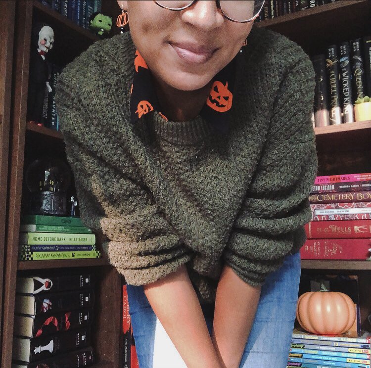 When the library where you work is freezing 24/7 and you get to wear sweaters all year long. 🥰 #ootd #100DaysOfHalloweenHappy
