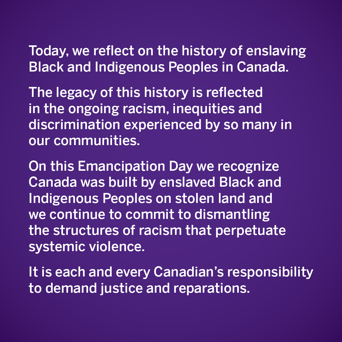 Today marks the first #EmancipationDay since the Canadian House of Commons passed a bill to recognize the anniversary of the abolition of slavery in the British Empire. Today, we reflect on the history of enslaving Black and Indigenous Peoples in Canada.
