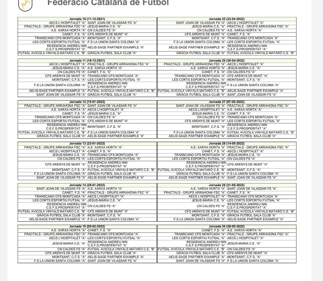 AECS L'Hospitalet (@aecslh1986) on Twitter photo #3div #Futsal
Senior Masculino :
También el Masculino ya conoce su calendario y que equipos tendrá como rivales está temporada (21_22)
Primera jornada fuera de casa ante Prosperitat el fin de semana 1 2 octubre
@FutbolCatala2 <a href="/FermnPrietoTru1/">Fermín Prieto Trujillo</a> <a href="/LHenJoc/">LH En Joc</a> <a href="/lhdigitalh/">LHdigital</a> <a href="/lhesport/">Esports de L'Hospitalet</a> #3div #Futsal
Senior Masculino :
También el Masculino ya conoce su calendario y que equipos tendrá como rivales está temporada (21_22)
Primera jornada fuera de casa ante Prosperitat el fin de semana 1 2 octubre
@FutbolCatala2 <a href="/FermnPrietoTru1/">Fermín Prieto Trujillo</a> <a href="/LHenJoc/">LH En Joc</a> <a href="/lhdigitalh/">LHdigital</a> <a href="/lhesport/">Esports de L'Hospitalet</a>