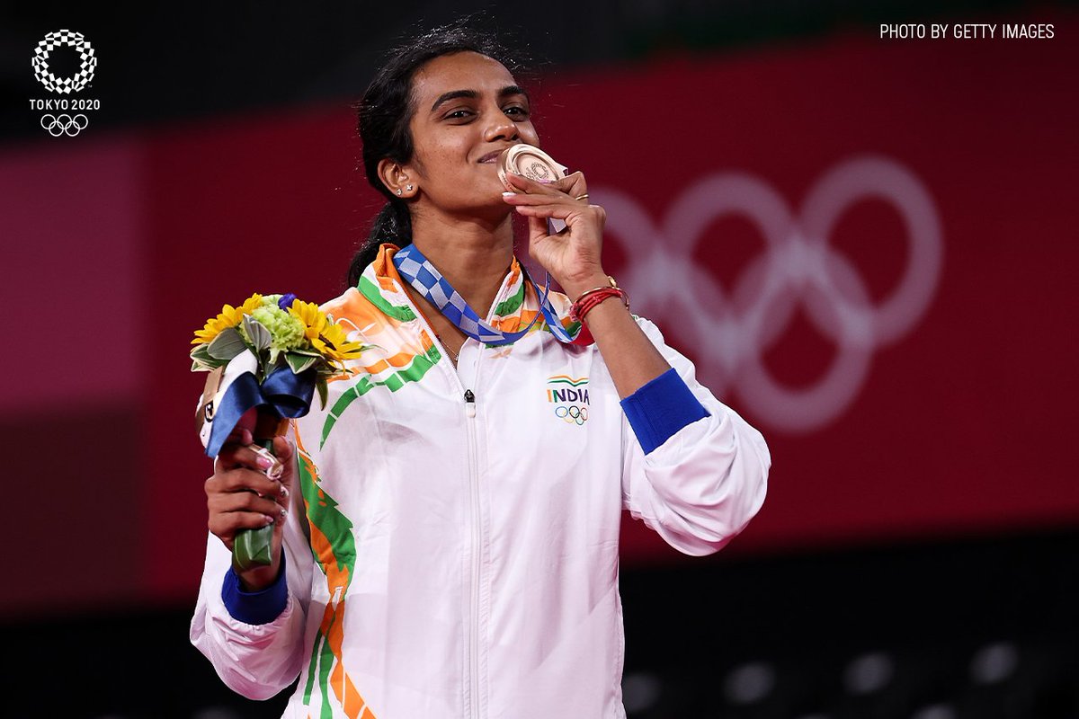 You are looking at #IND's first female two-time Olympic medallist! 😎 #Tokyo2020 | #UnitedByEmotion | #StrongerTogether | #Badminton | @Pvsindhu1