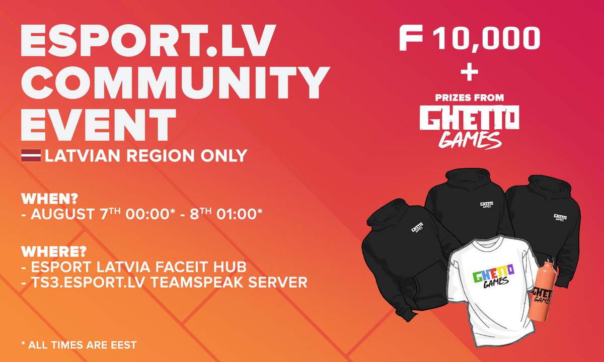 Ir pienācis atkalsatikšanās laiks!🎉
<a href="/esportlv/">esport LATVIA</a> sadarbībā ar <a href="/GhettoeGames/">Ghetto eGames</a> piedāvā pavadīt visu 7.augusta dienu kopā Esport Latvia <a href="/FACEIT/">FACEIT</a> Hubā un izcīnīt balvas.
Pievienojies un iečeko pasākumu šeit: ej.uz/esportxegames
Tiekamies jau 7. augustā! 🙌