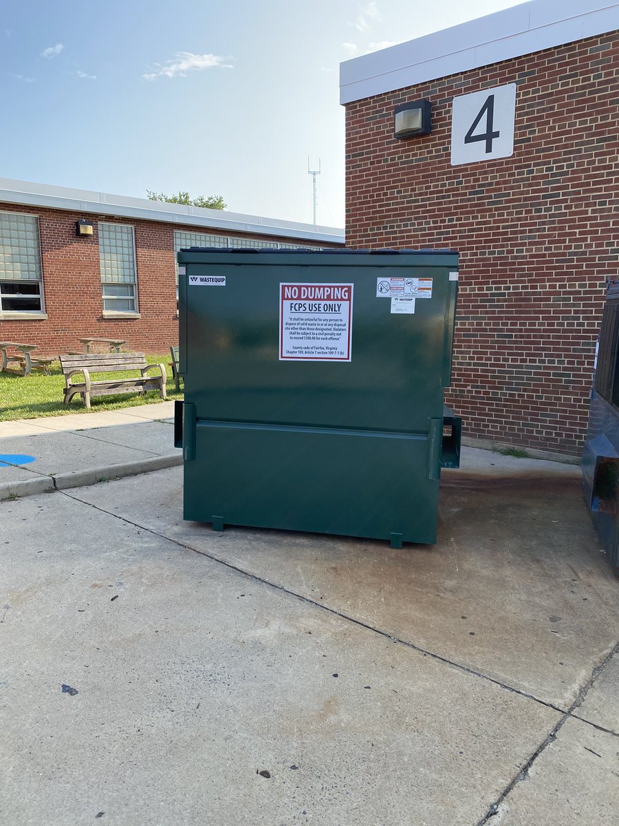 Coach_Hoffert's tweet photo. Very happy to announce that @LJMS_FCPS is the proud owner of a BRAND NEW DUMPSTER. Isn’t it beautiful? #WeROARasONE #nodents #norust #nosmell https://t.co/ujJMP1mmuR