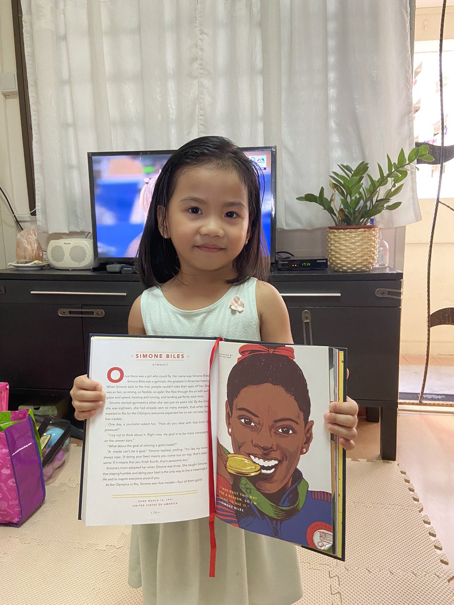 igdeguzman's tweet photo. Our daughter learned about @Simone_Biles thru ‘Good Night Stories for Rebel Girls” and we’ve been cheering for her since Day 1 of Tokyo 2020! Our heart goes to you ❤️ https://t.co/HutPpaU6y2