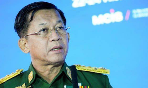 MinnThet2's tweet photo. MinAungHlaing, the leader of atrocious coup and culprit of genocide across Myanmar, shamelessly says that he will extend coup to 2023 and promises new election. In fact, there was no election fraud in 2020.  #WhatsHappeningInMyanmar #Aug1Coup https://t.co/92I74F58h2