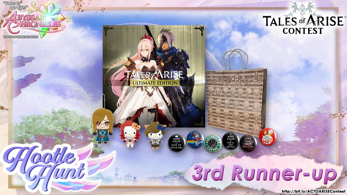 AbyssalC's tweet photo. Our Tales of Arise contest, Hootle Hunt 🦉👀, now begins! Get a chance to win a Tales of Arise Collector's Edition, Hootle Edition, Ultimate Edition and a LOT of Tales merchandise and more! Details here: https://t.co/rSxShbgFDN

#TOARISE #TalesofArise #HootleHunt https://t.co/hANE4nWqgp